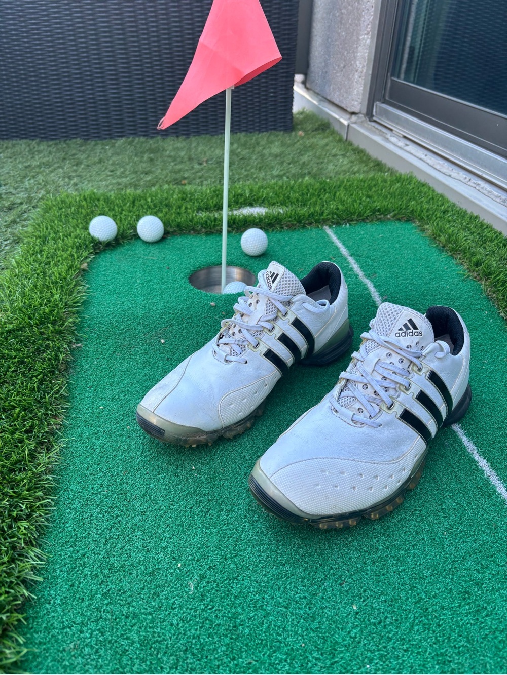 adidas Men's White and Black Athletic Golf Shoes